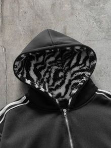 AXEPEAK Sudadera con capucha a rayas y bloques de color para hombre - Negro - Ver 3