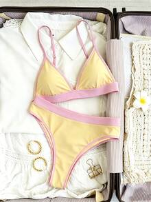 Swim Vcay Springbreak 女款夏季海灘拼色比基尼兩件式泳衣，隨機印花 - 彩色 - 查看 5