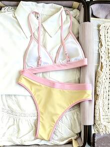 Swim Vcay Springbreak 女款夏季海灘拼色比基尼兩件式泳衣，隨機印花 - 彩色 - 查看 3