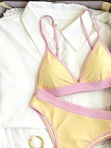 Swim Vcay Springbreak 女款夏季海灘拼色比基尼兩件式泳衣，隨機印花 - 彩色 - 查看 4