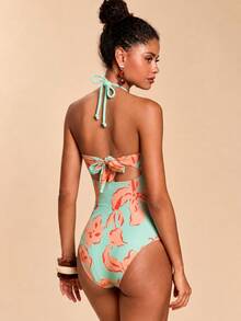 Travachic Women's Floral Print Backless Halter One-Piece Swimsuit For Beach Vacation One Piece Swimsuit Women One Piece Bathing Suit Swim Dress Women - Multicolor - View 2