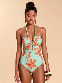 Travachic Women's Floral Print Backless Halter One-Piece Swimsuit For Beach Vacation One Piece Swimsuit Women One Piece Bathing Suit Swim Dress Women - Multicolor - View 5