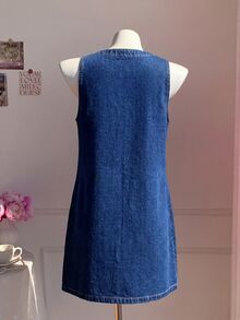 Comfortcana 女款時尚百搭綁帶休閒牛仔洋裝 - 中等水洗藍 - 查看 5