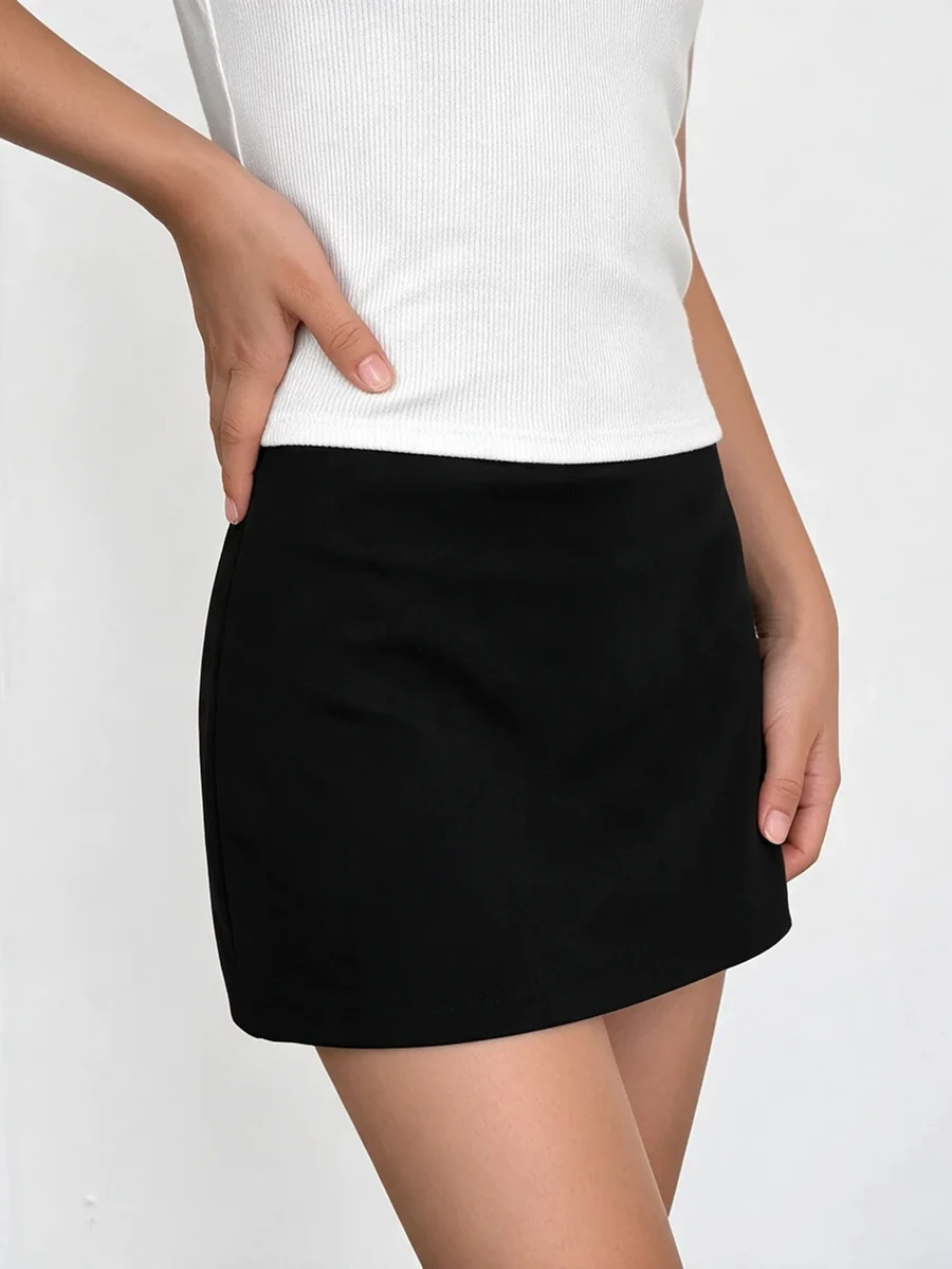 SHEIN Tween女孩休閒可愛純色針織裙,白色波點,適合海灘與秋季穿著,Tween女孩款 - 黑色 - 查看 1