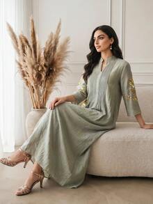 Al Najma 女款亮片刺繡阿拉伯風洋裝 - 綠色 - 查看 4