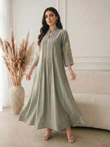 Al Najma 女款亮片刺繡阿拉伯風洋裝 - 綠色 - 查看 5