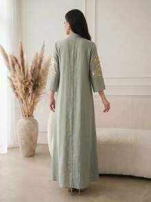Al Najma 女款亮片刺繡阿拉伯風洋裝 - 綠色 - 查看 2