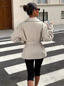 Muchica 2026 Solid-Color Double-Breasted Trench Coat (Multi-Layered Collar Design) Versatile Casual Elegant Professional Settings Office Light Grey Autumn - Khaki - View 2