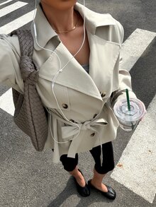 Muchica 2026 Solid-Color Double-Breasted Trench Coat (Multi-Layered Collar Design) Versatile Casual Elegant Professional Settings Office Light Grey Autumn - Khaki - View 1