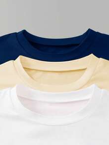 SHEIN Explorewe Tween Girls 6pcs/Set Round Neck Squishy T-Shirt Set Summer Clothes Casual Athletic Street Style Bow 25 Number Navy Blue Beige White School - Multicolor - View 3