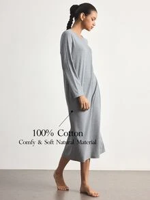 Ocili 女款休閒圓領居家長洋裝 - 灰色 - 查看 1