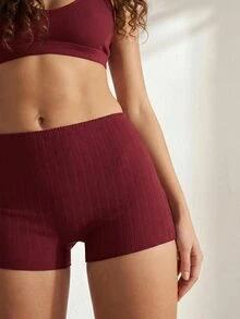 Ocili 女款純棉素色安全短褲 防走光內搭短褲 短款緊身褲 - 酒紅色 - 查看 6