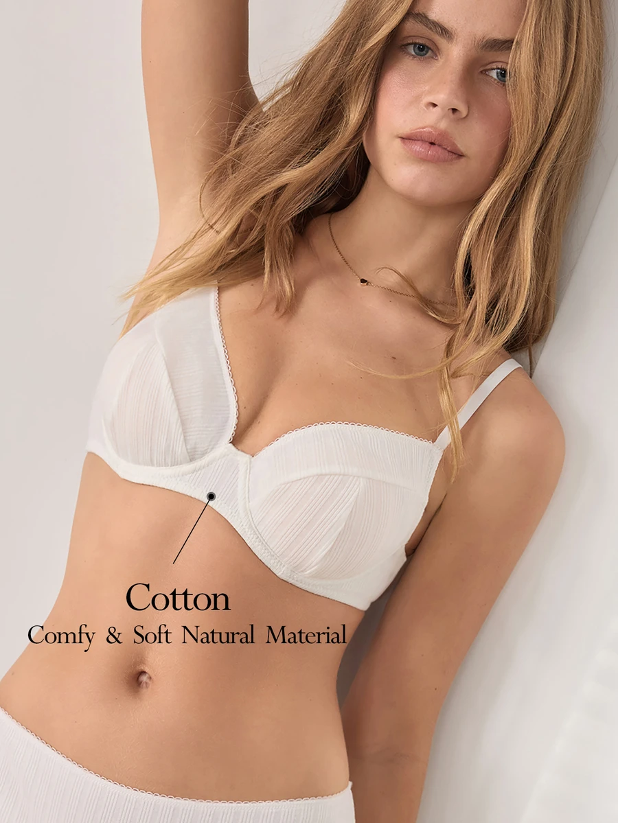 Ocili 1pc Pure Cotton Comfortable Wireless Non-Padded Bra For Large Bust, Minimizing Effect - White - View 1