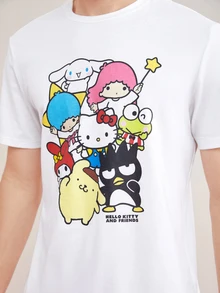 HELLO KITTY AND FRIENDS | SHEIN 男士卡通印花t卹 - 白色 - 查看 8