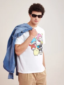 HELLO KITTY AND FRIENDS | SHEIN 男士卡通印花t卹 - 白色 - 查看 6