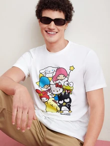 HELLO KITTY AND FRIENDS | SHEIN 男士卡通印花t卹 - 白色 - 查看 3