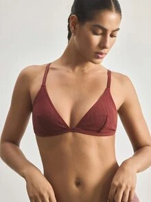 Ocili 欧美性感薄棉无钢圈无衬垫三角杯文胸 - 酒紅色 - 查看 3