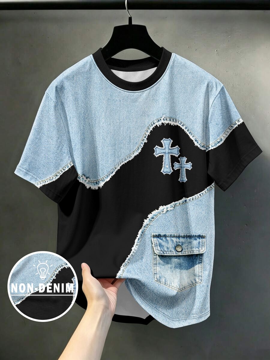 Manfinity Roghcode Men's Summer Casual Colorblock Patchwork T-Shirt - Multicolor - View 1