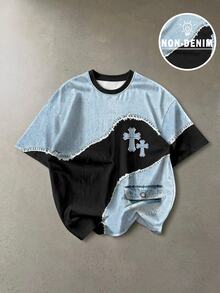 Manfinity Roghcode Men's Summer Casual Colorblock Patchwork T-Shirt - Multicolor - View 3