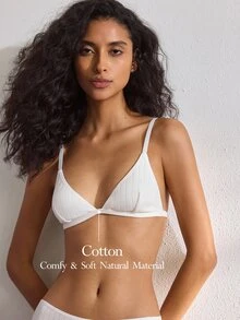 Ocili European & American Sexy Thin Cotton Wireless Unpadded Triangle Bra - White - View 1