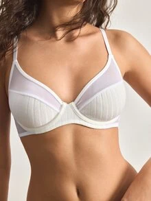 Ocili Thin Mesh Patchwork Sexy Lingerie, Supportive Wireless Bra For Large Bust, Lift And Enhance Appearance - White - View 6