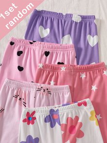 (盲盒5套，隨機發送1套) 女童幼兒2件式針織圓領長袖內搭褲套裝，白色粉色紫色深粉色卡通可愛貓咪愛心彩色花朵星星印花，舒適柔軟簡約休閒居家服，四季可穿 - 彩色 - 查看 6