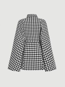 SHEIN MOD Women Winter Coats For Houndstooth Print Cloak Sleeve Overcoat,Business,Hippie,Flared Overcoat - Black and White - View 2