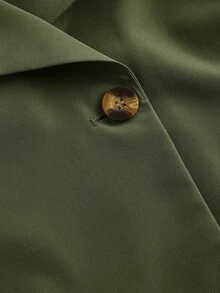 SHEIN MOD Mantel Trench Berkerah dan Berikat Warna Hijau Zaitun, Atasan dengan Gesper, Jaket Retro, Mantel Musim Dingin, Atasan Pakaian Liburan - Hijau Tentara - View 5