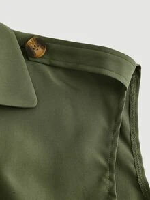 SHEIN MOD Mantel Trench Berkerah dan Berikat Warna Hijau Zaitun, Atasan dengan Gesper, Jaket Retro, Mantel Musim Dingin, Atasan Pakaian Liburan - Hijau Tentara - View 6