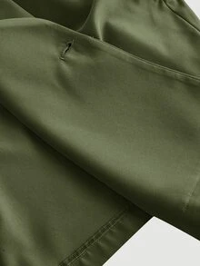 SHEIN MOD Mantel Trench Berkerah dan Berikat Warna Hijau Zaitun, Atasan dengan Gesper, Jaket Retro, Mantel Musim Dingin, Atasan Pakaian Liburan - Hijau Tentara - View 7