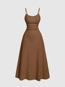 SHEIN MOD 棕色简约百搭浪漫女装 - 棕色 - 查看 5