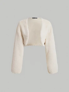 SHEIN MOD 秋冬女士毛绒开襟夹克 - 白色 - 查看 1