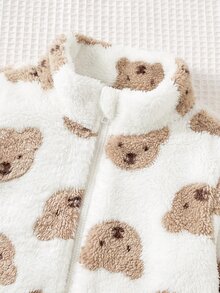 SHEIN 男女嬰幼兒秋冬超厚抓絨內裡立領毛絨外套，寶寶加厚棉服冬裝夾棉外套 - 卡其色 - 查看 5