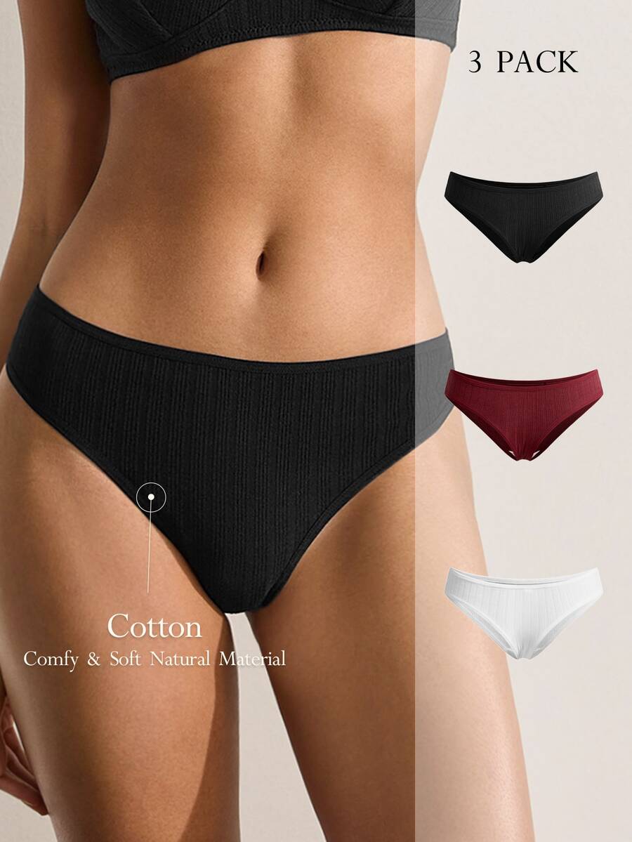 Ocili Sexy Thong Panty Set, 3pcs, Cotton Crotch, Thin & Sensual - Multicolor - View 1
