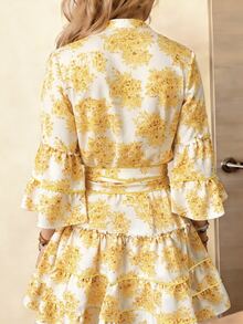 Cévolie Women's Fashion Casual Elegant Romantic Vacation Printed Button Dress - Yellow - View 5
