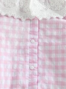 SHEIN 新生女嬰格子兔圖案連身衣 荷葉領長袖秋季套裝 0-1歲 - 粉色 - 查看 6