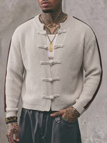 Manfinity EMRG Men Contrast Side Seam Drop Shoulder Cardigan - Apricot - View 9
