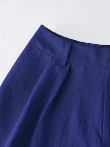 Franclia 女款純色圓領短袖T恤與長褲休閒端莊兩件套，白色與皇家藍，適合度假、夏季早午餐與旅行 - 寶藍色 - 查看 6