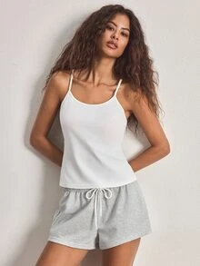 Ocili Women's Spring/Summer Basic Casual Minimalist White Knit Camisole & Shorts Pajama Set - Multicolor - View 6