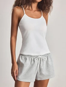 Ocili Women's Spring/Summer Basic Casual Minimalist White Knit Camisole & Shorts Pajama Set - Multicolor - View 5