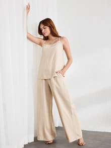 Ocili Leisure Solid Color Sleeveless Camisole Top With Spaghetti Straps For Home Wear - Khaki - View 6