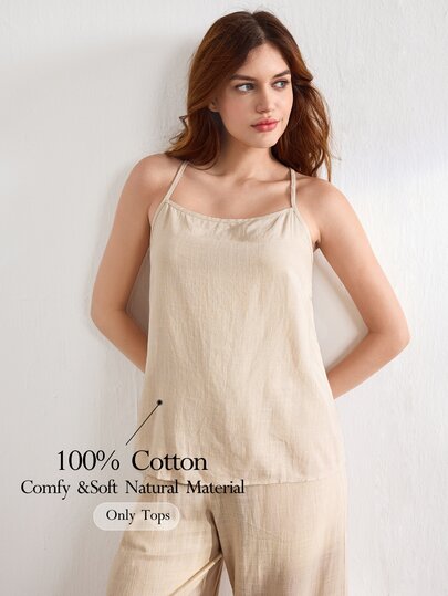 Ocili Leisure Solid Color Sleeveless Camisole Top With Spaghetti Straps For Home Wear