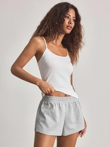 Ocili Celana Pendek Super Pendek Pinggang Rendah Minimalis Kasual Musim Semi Wanita Motif Bunga Abu-abu Muda untuk Pakaian Santai - Light Grey - View 5