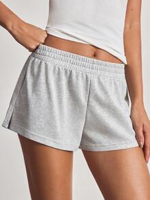 Ocili Celana Pendek Super Pendek Pinggang Rendah Minimalis Kasual Musim Semi Wanita Motif Bunga Abu-abu Muda untuk Pakaian Santai - Light Grey - View 6