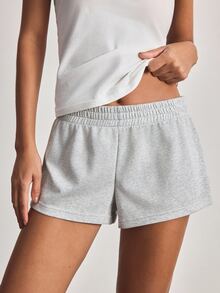 Ocili Celana Pendek Super Pendek Pinggang Rendah Minimalis Kasual Musim Semi Wanita Motif Bunga Abu-abu Muda untuk Pakaian Santai - Light Grey - View 3