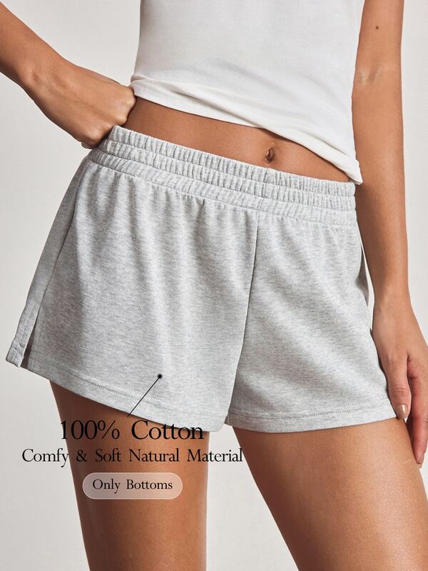 Ocili Women's Spring Casual Minimalist Light Floral Gray Low-Waist Super Short Shorts Loungewear
