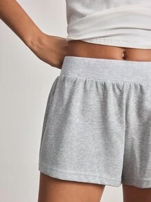 Ocili Women's Spring/Summer Basic Casual Minimalist Light Floral Gray Knit Ribbed Waistband & Hem Cuffed Low-Waist Super Shorts Loungewear - Light Grey - View 4