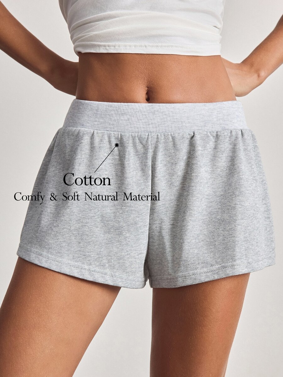 Ocili Women's Spring/Summer Basic Casual Minimalist Light Floral Gray Knit Ribbed Waistband & Hem Cuffed Low-Waist Super Shorts Loungewear - Light Grey - View 1
