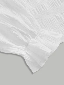 SHEIN Leap Crew Tween女孩女童襯衫 梭織純色優雅精緻復古立領荷葉邊紋理鈕扣喇叭袖白色襯衫 開學季 - 白色 - 查看 6