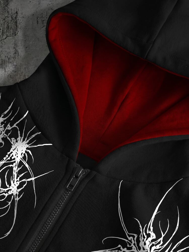 ROMWE MEN Goth Men's Colorblock Printed Pattern Loose Sweatshirt - Black - View 2